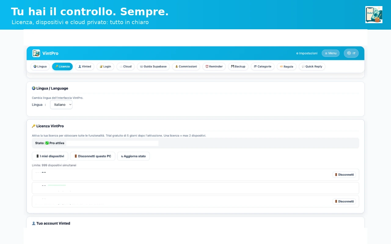 Impostazioni e cloud privato